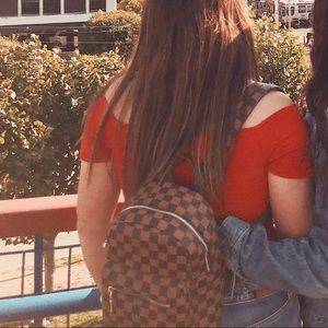 Brown checkered mini backpack